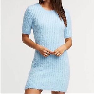 POWDER BLUE FUZZY STRETCHY SWEATER DRESS